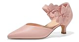 GotSoft Womens Low Kitten Heels Pointed Toe Slip on Pumps Flower Ankle Strap Elegant Party Wedding Dress Shoes, Pink, Size 7.5