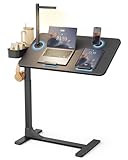 SAIJI Magnetic Overbed Bedside Table with Wheels, Height and 360° Angle Adjustable Over Bed Desk with Led Light, Portable Lengthened Rolling Laptop Standing Desk Mobile Bed Tables Hospital Home Use