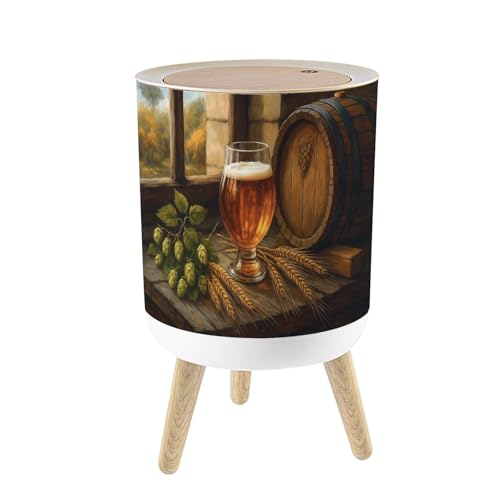 Caneca de basura pequeña con tapa y patas de madera 7L
