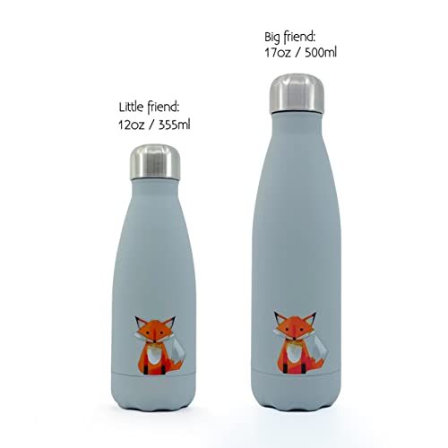 Smållo | Water Bottle With Cute Fox Design | Stainless Steel | Double Wall Insulated | Grey | 12Oz (12Oz_Fox) #TOP5