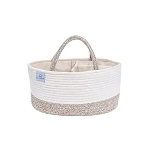 Mila Millie Baby Extra Large Cotton Rope Diaper Caddy, Organizer Storage Bin for Nursery Essentials, 100% Natural Cotton Eco friendly, Organizer with Removable Divider (White & Brown)