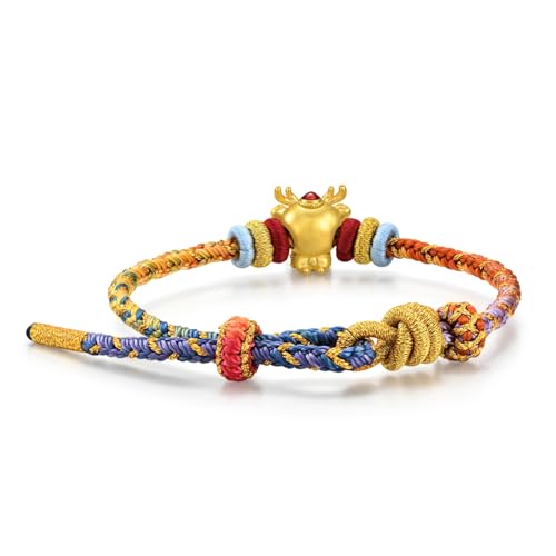 CHOW SANG SANG 999 24K Solid Gold Cultural Blessing Auspicious Myth Deer Charm Embroidered Bracelet for Women 23cm 95535B4