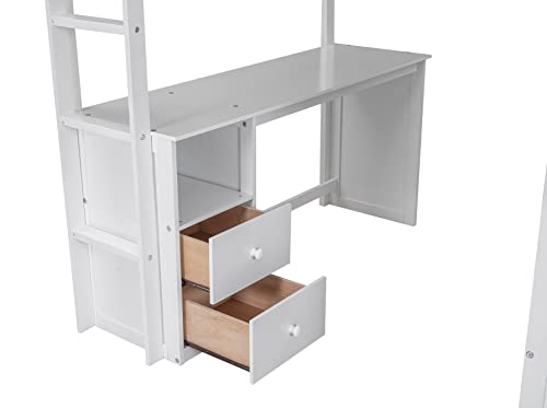 Softsea Full Size Wood High Loft Bed With Desk And Drawers Functional High Loft Bed With Wardrobes For Bedroom #TOP7