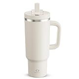 ENCOOL 40 oz Tumbler with Handle and Straw: Stainless Steel Insulated Tumbler Keeps Cold for 24 Hours, Leakproof Travel Cup Fits in Cup Holder and BPA-Free, Cream Moon