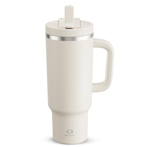 ENCOOL 40 oz Tumbler with Handle and Straw: Stainless Steel Insulated Tumbler Keeps Cold for 24...