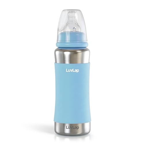 Image of LuvLap Baby Steel Feeding Bottle 240ml, Made of SS304 Rust Free Steel, Baby Milk /Water Bottle with Dust Cover, Heat Protective Silicone Cover, BPA Free, Odour Free, Leak Proof, Sky Blue, 0M+