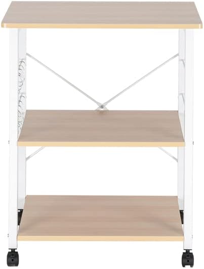 Baker's Rack 3-Tier Kitchen Utility Microwave Oven Stand Storage Cart Workstation Shelf (Light Beige/White)