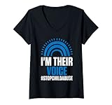 Photo Gallery donna stop child abuse prevenzione mese consapevolezza nastro blu maglietta con collo a v Photo Gallery donna stop child abuse prevenzione mese consapevolezza nastro blu maglietta con collo a v