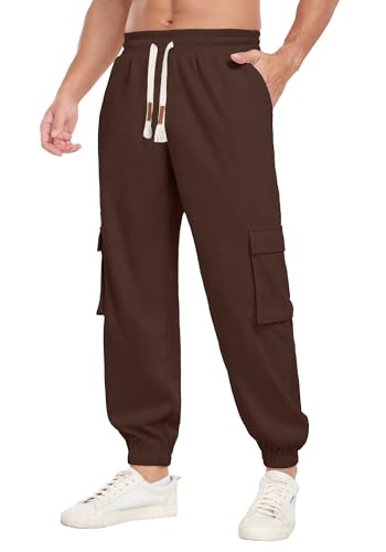 Askdeer Mens Corduroy Joggers Pants Casual Cargo Pants Drawstring Elastic Waist Baggy Tapered Sweatpants with 5 Pockets Camel3