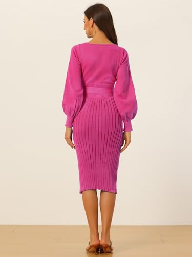Image of Allegra K Women's Knit Pleated Dresses Casual Belted Midi Sweater Dress