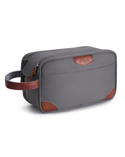 ECOHUB Wash Bag for Men, Water-Resistant Travel Toiletry Bag with Wet Pocket, Recycled Dopp Kit Shaving Bag Fit Full Size Toiletries, Wide-Open Dual Zipper Cosmetic Makeup Organizer Bag, Grey
