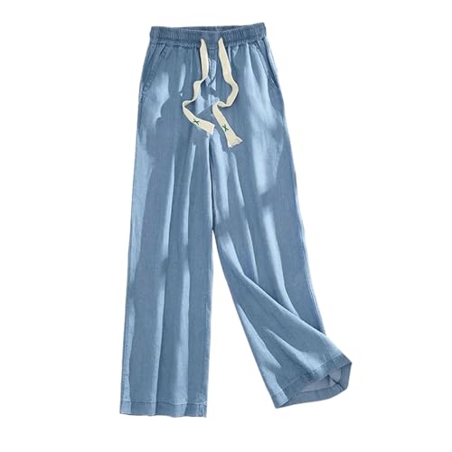 Women's Tencel Jeans High Elastic Waist Thin Loose Denim Pants Casual Drawstring Straight Jeans