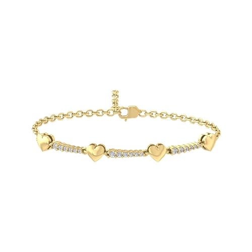 14K Gold Lab Grown Diamond Heart Link Bracelet (1/4 cttw, D-E Color, VS Clarity) 7