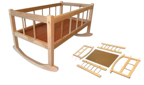 Rappa 112087 Große Puppenwiege aus Holz Naturholz!