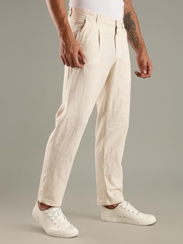 Image of Thomas Scott Men's | Stripes Printed | Premium Linen Blend | Slim Fit | Casual | Chinos | Trouser for Mens