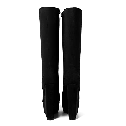 AMBELIGHT Womens Suede Party Platform Knee High Round Toe Zip Fashion Wedge High Heel Mid Calf Boots 6 Inch4