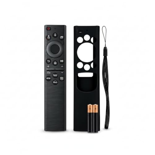 Mando a Distancia Universal para Samsung Smart TV con Comando de Voz, Botones de Acceso Directo, Incluye Funda de Silicona Antideslizante, Cordón y Pilas AAA, Color Negro