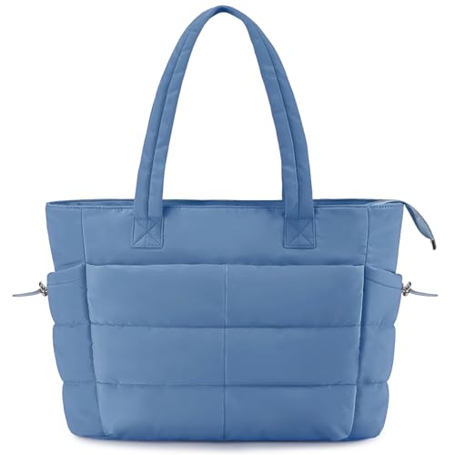 Puffer Tote Bag for Women Work, Lightweight Quilted Laptop Tote Bag with Compartments, Shoulder Bag Casual Handbag with Pockets for Travel Gym Shopping Nurse Teacher -  Foinior