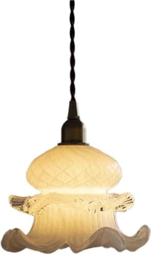 Glass Pendant Light Vintage Ruffled Milk Glass Hanging Lamp Brass