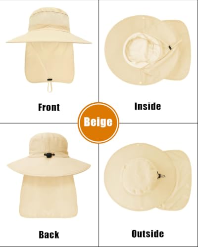 Image of Outdoor Sun Hats with Stowable Neck Flap for Men Women UPF 50+ Mesh Summer Bucket Hat Wide Brim for Fishing Safari Hiking