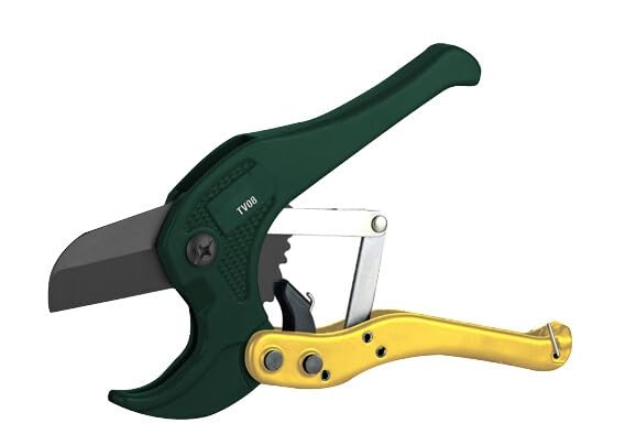 Tijera corta tubo PVC hasta 42mm, diseño ergonómico, hoja afilada, ideal para cortar tuberías en instalaciones y reparaciones.