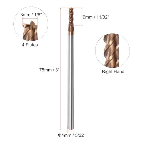 Image of HARFINGTON 5pcs Carbide Square End Mills 3mm (1 /8 inch) Dia 4mm (5 /32 inch) Shank 75mm (3 inch) Extra Long HRC55 TiSiN Coated Micro-Grain Tungsten Carbide 4 Flutes Milling Bit Cutter