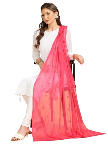 Image of DUPATTA BAZAAR Women's Embroidered Chiffon Dupatta with Delicate Sequins