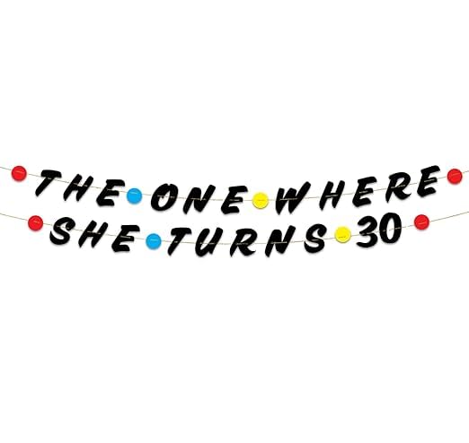 Personalized 30th Birthday Banner - Friends Theme Party Decor with Glitter 'THE ONE WHERE SHE TURNS 30' - Black & Gold Vinyl Banner for Women's Milestone Celebration (2PCS)
