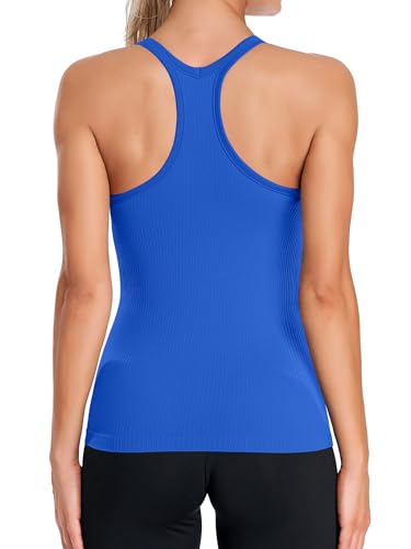 Image of ATTRACO Ribflex Ribbed Workout Tank Tops for Women with Built in Bra Racerback Scoop Neck Athletic Top