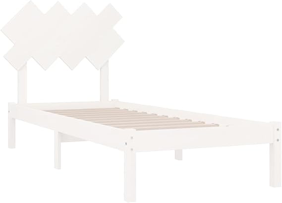 90x200 cm Small Single Bed Frames, Solid Wood, with Crossing Headboard, Platform Bed Frame, No Box Spring Needed, Slat Support/Underbed Storage Space (White)