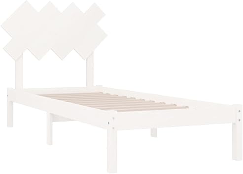 90x200 cm Small Single Bed Frames, Solid Wood, with Crossing Headboard, Platform Bed Frame, No Box Spring Needed, Slat Support/Underbed Storage Space (White)