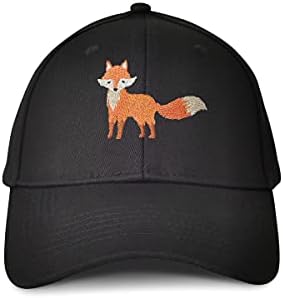 Fox Embroidered Baseball Caps for Men Women Girl Youth, Adjustable Black Trucker Hats Embroidery Snapback Cotton Animals Dad Hat