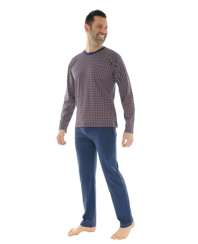 Pyjama long bleu Kelian en coton haut de gamme et finitions tailleur