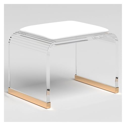 Taburete de ducha acrílico con asiento acolchado para baño o sala de maquillaje, no requiere montaje