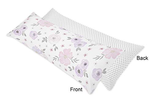 Image of Watercolor Floral Lavender and Grey Collection Full Length Body Pillow Cover