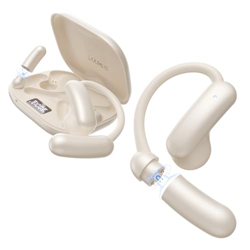 Image of PAXA Open Ear Earbuds with Replaceable Batteries, Open Ear Headphones | LED Digital Display Charging Case, Bluetooth 6.0 Over The Ear Earbuds for Running, Work, Walking, SwapBuds M143 White