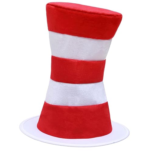 WASIRL Top Hat Costume for Adults Red and White Striped Stovepipe Hat Gloves Bow Tie for Halloween Props