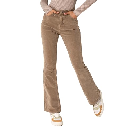 Nina Carter J221 Damen Hochtaillierte Bootcut Stretch-Cordhose aus Samtigem Kordel Vintage Schlaghose Cordjeans (Taupe (J221-25) M)