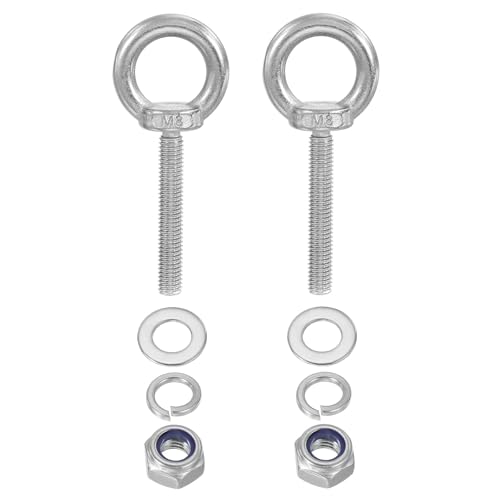 PATIKIL M8 x 50mm Boulon à Œil Avec Écrou, 2 Pièces 304 Acier Inoxydable Boulon à Œil À Épaules Pour Levage Vis Filetées Pour suspendu, Argent
