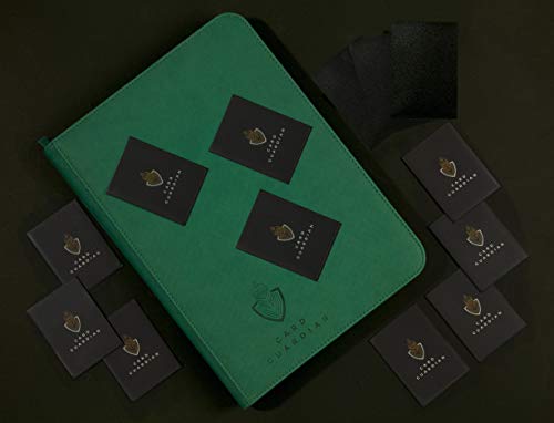 Card Guardian - 9 Pocket Premium Binder with Zipper for 360 Cards - Side Loading Pockets for Trading Card Games TCG (Green)