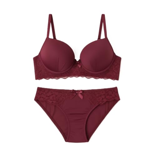 Image of Women's Elegant Lace Trim Padded Lingerie Set with Bow Detail, Push-Up Bra and Matching Panty, Available in six Colours