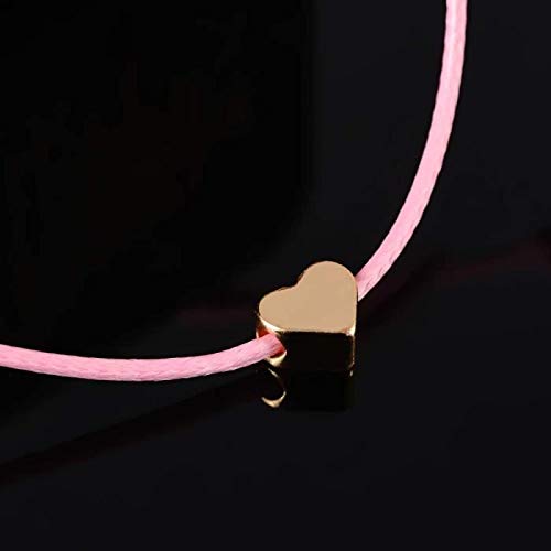 NAMCHE Bracelet Cordon Porte-Bonheur (Coeur sur Cordon Rose)