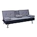 Mendler 3er-Sofa HWC-F60, Couch Schlafsofa Gästebett, Tassenhalter verstellbar 97x166cm - Kunstleder/Textil, schwarz/hellgrau