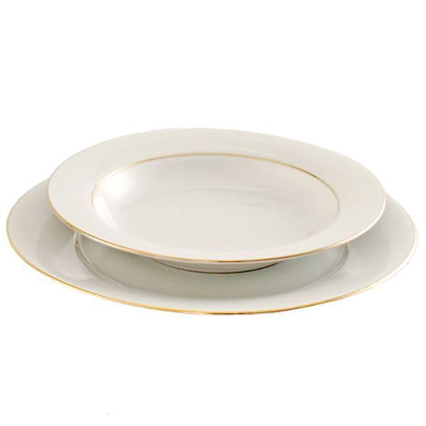 FranquiHOgar Platos hondos de porcelana blanca con filo de oro (6 piezas) Bremen, 24 cm de diámetro