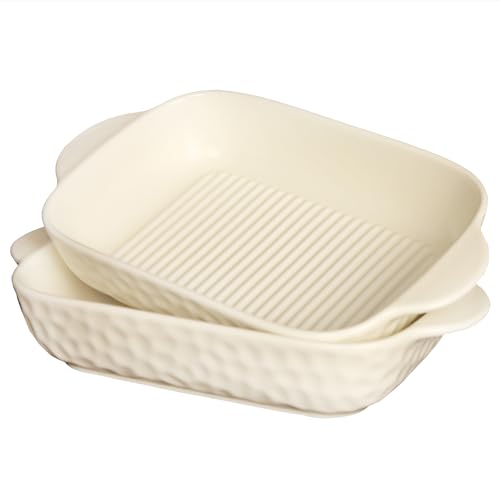 Creativity Home Rectangular Porcelain Baking Dish Set,Au Gratin Dishes,Casserole Dish, Ramekins 21 oz Bakeware Set of 2,Lasagna Pans for Cooking,Cake Dinner,Kitchen, Carry Handles 9.5