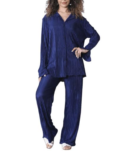 Ensemble plissé femme pantalon fluide et chemise manches longues 36-42