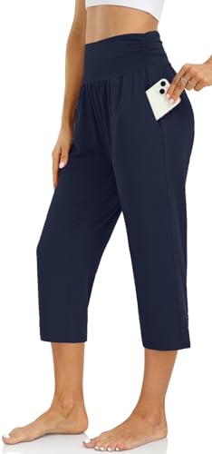 Image of UEU Women's Yoga Capri Pants Loose Soft Drawstring Workout Sweatpants
