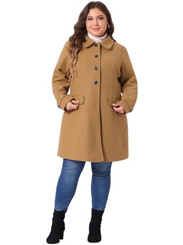 Agnes Orinda Plus Size Winter Coats for Women Peacoat Classic Single Breasted Trench Coat with Pockets3