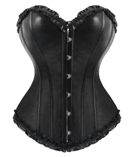 Bslingerie Women Cute Pastel Colour Corset Top Shapewear Lingerie (M, Black - Faux Leather)