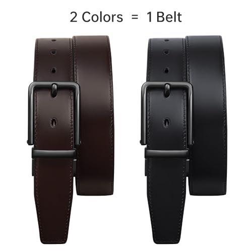 VANNANBA Men's Reversible Belt 100% Genuine Leather Dress Casual - 1 Belt 2 Styles for 2 Sides2